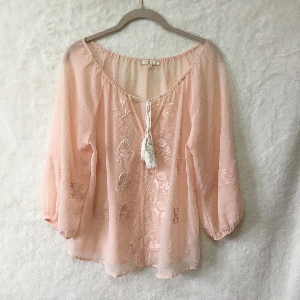 Under Skies Sheer Blush Flower Pattern Blouse